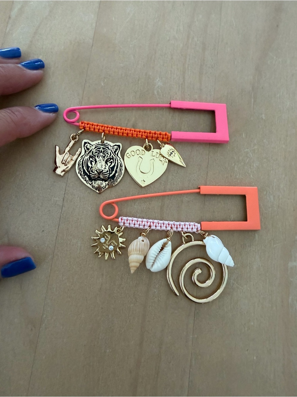 Handmade funky charmed blazer pins/brooches with macrame detail - Picture 2 of 5